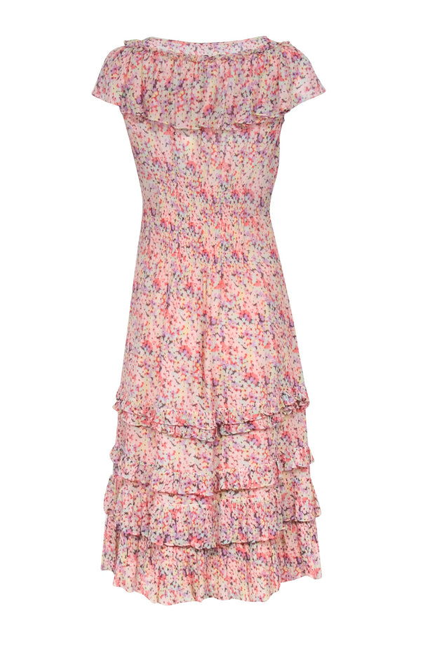 Current Boutique-Rebecca Taylor - Pink w/ Multicolor Floral Print Midi Dress Sz 6