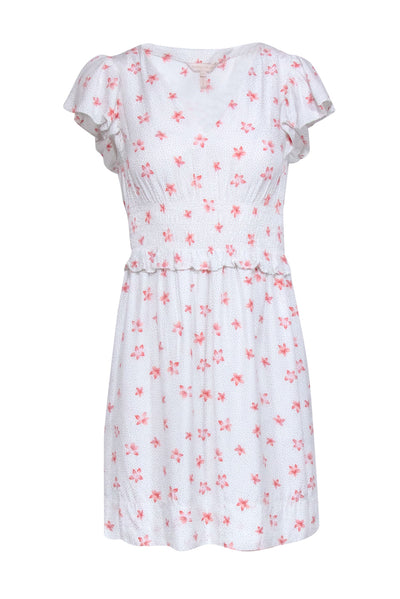 Current Boutique-Rebecca Taylor - Gray Short Sleeve w/ Pink Flowers Mini Dress Sz S