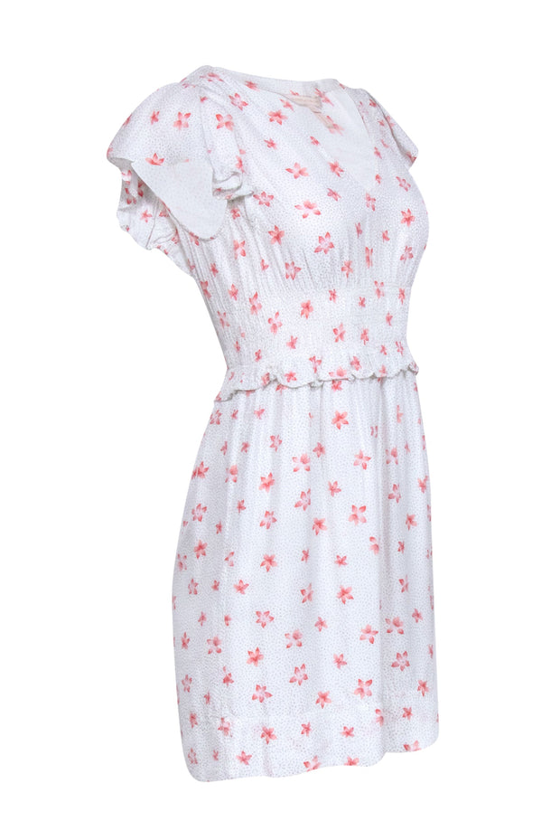 Current Boutique-Rebecca Taylor - Gray Short Sleeve w/ Pink Flowers Mini Dress Sz S