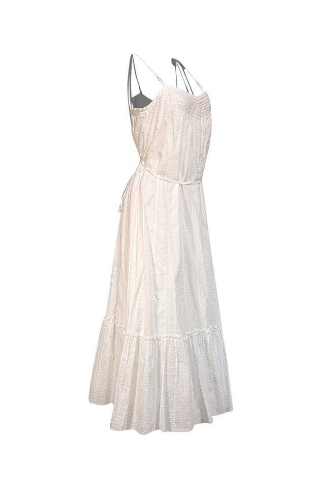 La Vie Rebecca Taylor - White Clip Dot Cotton Midi Dress Sz M - Current Boutique