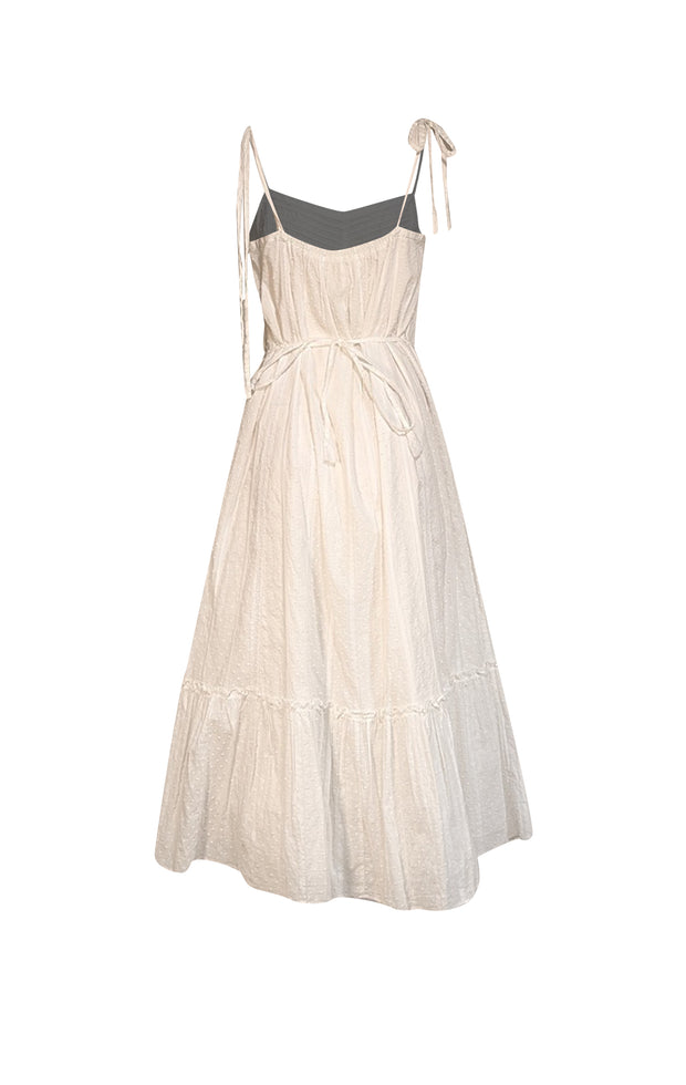 La Vie Rebecca Taylor - White Clip Dot Cotton Midi Dress Sz M - Current Boutique