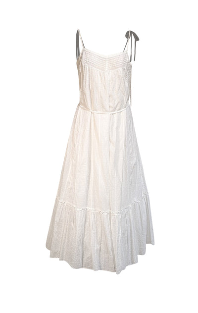 La Vie Rebecca Taylor - White Clip Dot Cotton Midi Dress Sz M - Current Boutique