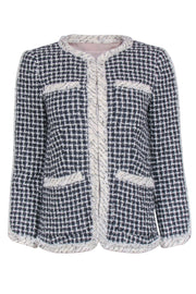 Current Boutique-Rebecca Taylor - Navy & White Tweed Collarless Jacket Sz 0
