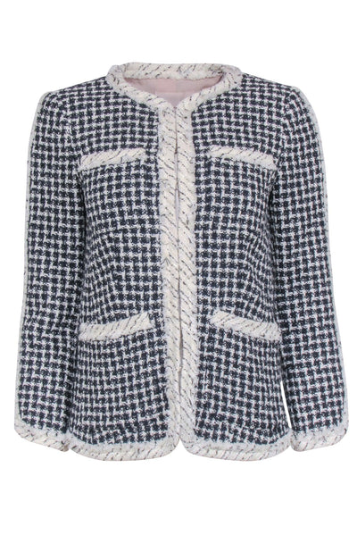 Current Boutique-Rebecca Taylor - Navy & White Tweed Collarless Jacket Sz 0