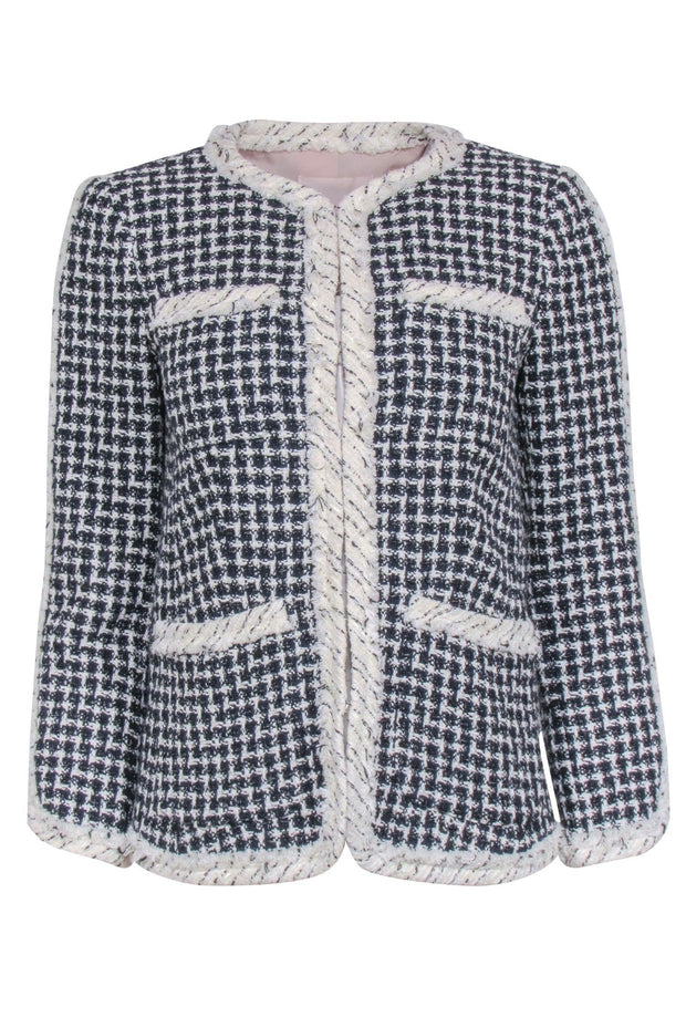 Current Boutique-Rebecca Taylor - Navy & White Tweed Collarless Jacket Sz 0