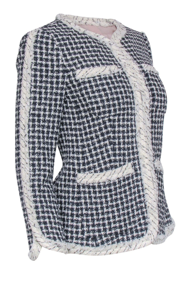Current Boutique-Rebecca Taylor - Navy & White Tweed Collarless Jacket Sz 0