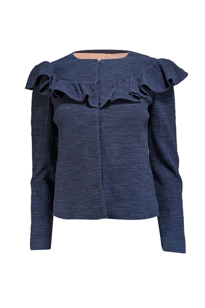 Rebecca Taylor - Navy Cotton Blend Textured Jacket Sz 2 - Current Boutique