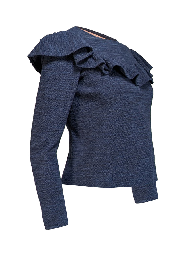 Rebecca Taylor - Navy Cotton Blend Textured Jacket Sz 2 - Current Boutique