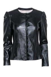 Current Boutique-Rebecca Taylor - Black Leather Scalloped Edge Jacket Sz 4