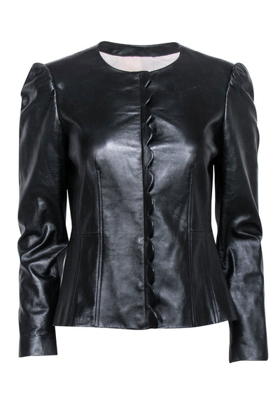 Current Boutique-Rebecca Taylor - Black Leather Scalloped Edge Jacket Sz 4