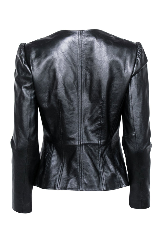 Current Boutique-Rebecca Taylor - Black Leather Scalloped Edge Jacket Sz 4