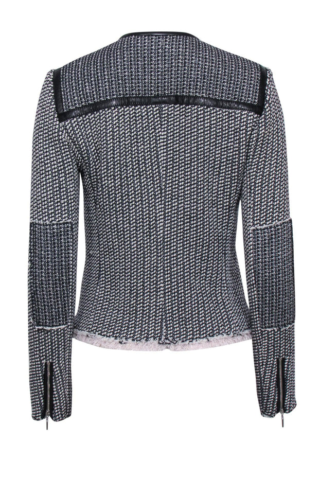 Current Boutique-Rebecca Taylor - Collarless Black & White Tweed Zip Up Jacket Sz 4