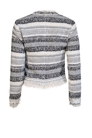 Rebecca Taylor - Cream, Grey, & Black Tweed Fringe Trim Jacket Sz 4 - Current Boutique