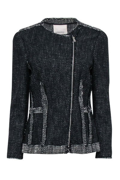 Current Boutique-Rebecca Taylor - Black & Ivory Tweed Moto Zip Jacket Sz 8