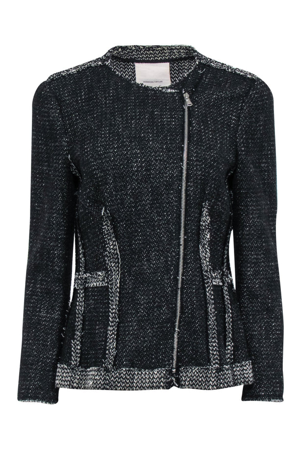 Current Boutique-Rebecca Taylor - Black & Ivory Tweed Moto Zip Jacket Sz 8