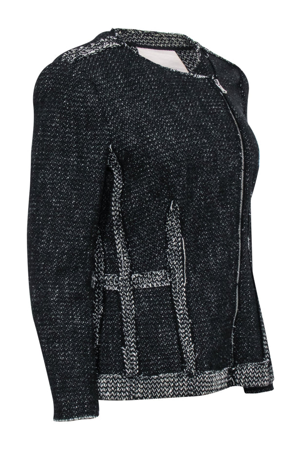 Current Boutique-Rebecca Taylor - Black & Ivory Tweed Moto Zip Jacket Sz 8
