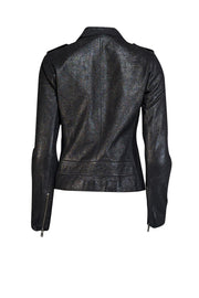 Rebecca Taylor - Black Metallic Coated Leather Moto Jacket Sz 4 - Current Boutique