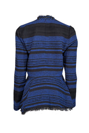 Rebecca Taylor - Blue & Black Tweed Peplum Jacket w/ Fringe Trim Sz 10 - Current Boutique