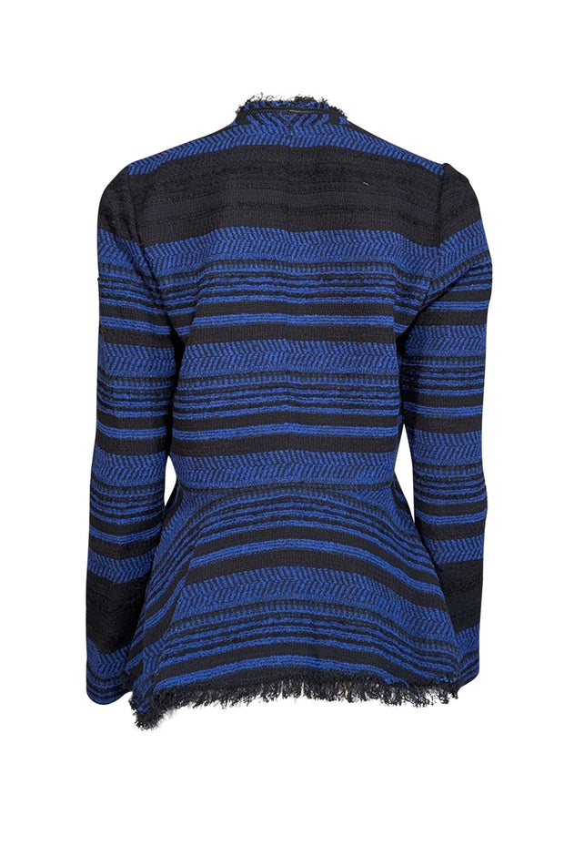 Rebecca Taylor - Blue & Black Tweed Peplum Jacket w/ Fringe Trim Sz 10 - Current Boutique