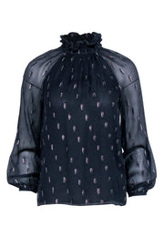 Current Boutique-Rebecca Taylor - Navy & Metallic Print Mock Neck Top Sz 0
