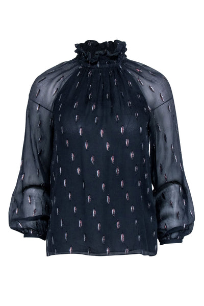 Current Boutique-Rebecca Taylor - Navy & Metallic Print Mock Neck Top Sz 0