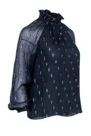Current Boutique-Rebecca Taylor - Navy & Metallic Print Mock Neck Top Sz 0