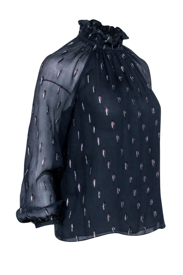 Current Boutique-Rebecca Taylor - Navy & Metallic Print Mock Neck Top Sz 0