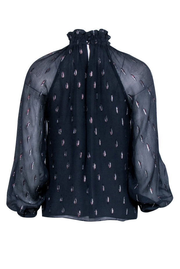 Current Boutique-Rebecca Taylor - Navy & Metallic Print Mock Neck Top Sz 0