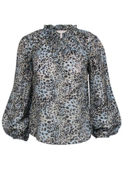 Current Boutique-Rebecca Taylor - Light Blue & Tan Sheer Leopard Print Blouse Sz 00