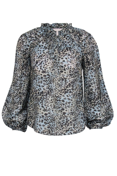 Current Boutique-Rebecca Taylor - Light Blue & Tan Sheer Leopard Print Blouse Sz 00