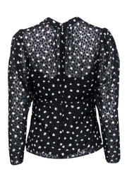 Current Boutique-Rebecca Taylor - Black & White Textured Polka Dot Long Sleeve Ruched Blouse Sz 2