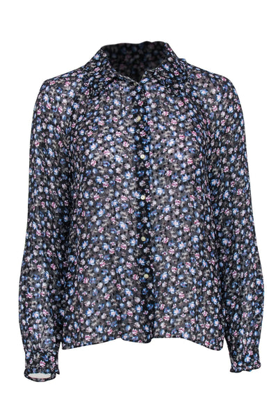 Current Boutique-Rebecca Taylor - Black & Blue Floral Print Blouse Sz 4