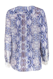 Current Boutique-Rebecca Taylor - Blue & White Snakeskin Print Silk Henley Blouse Sz 4