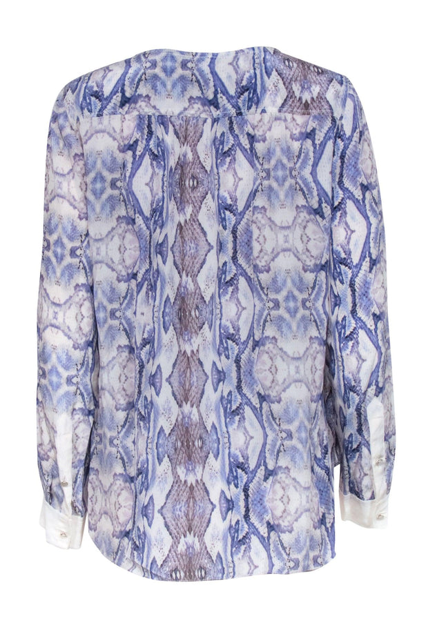 Current Boutique-Rebecca Taylor - Blue & White Snakeskin Print Silk Henley Blouse Sz 4