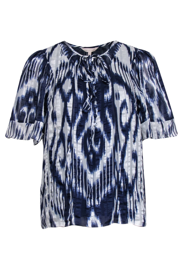 Current Boutique-Rebecca Taylor - Navy & White Print Silk Blouse Sz 4