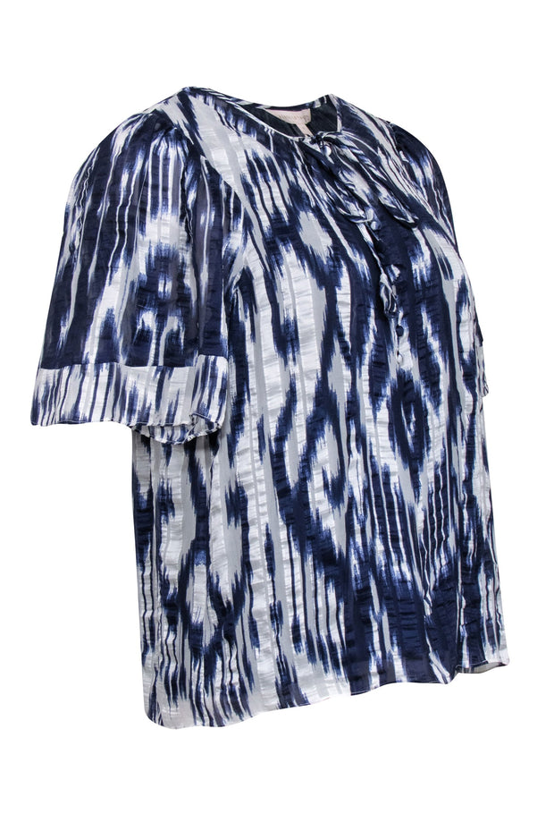 Current Boutique-Rebecca Taylor - Navy & White Print Silk Blouse Sz 4