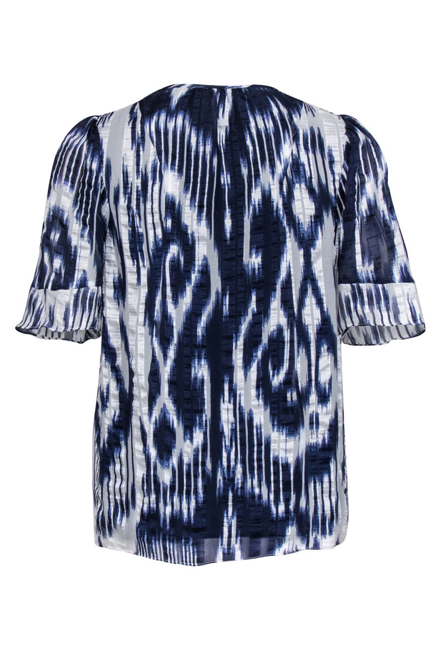 Current Boutique-Rebecca Taylor - Navy & White Print Silk Blouse Sz 4