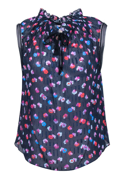 Current Boutique-Rebecca Taylor - Navy w/ Multi Color Floral Print Top Sz 8