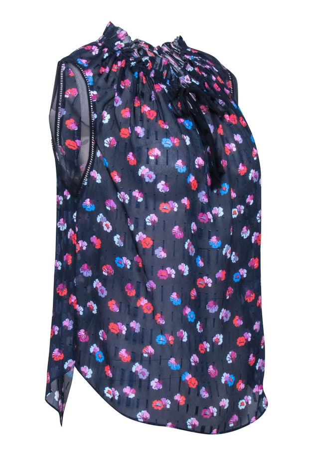 Current Boutique-Rebecca Taylor - Navy w/ Multi Color Floral Print Top Sz 8