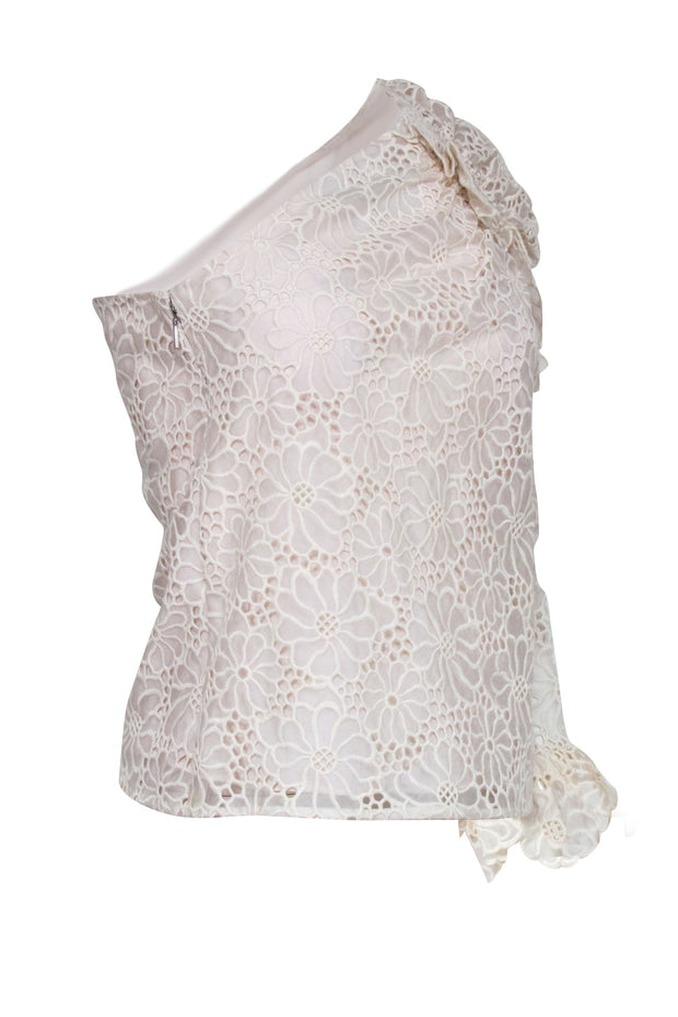 Current Boutique-Rebecca Taylor - Ivory Silk Embroidered One-Shoulder Top Sz 0