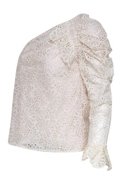 Current Boutique-Rebecca Taylor - Ivory Silk Embroidered One-Shoulder Top Sz 0