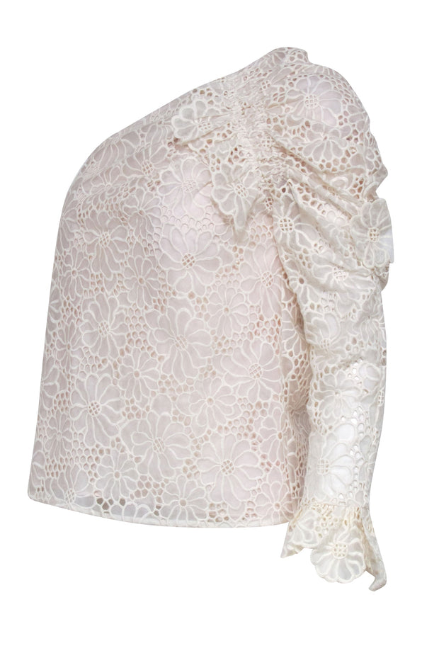 Current Boutique-Rebecca Taylor - Ivory Silk Embroidered One-Shoulder Top Sz 0