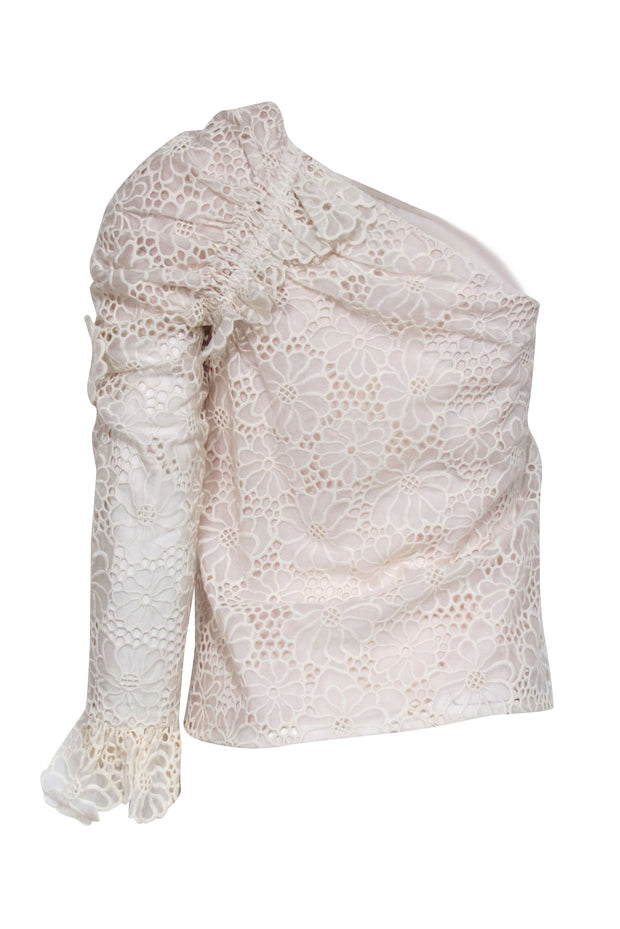 Current Boutique-Rebecca Taylor - Ivory Silk Embroidered One-Shoulder Top Sz 0