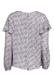 Current Boutique-Rebecca Taylor - Grey, White & Black Floral Print Ruffled Blouse Sz 10