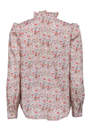 Current Boutique-La Vie Rebecca Taylor - Cream w/ Red & Green Floral Ruffle Neckline Blouse Sz S