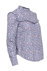 Current Boutique-Rebecca Taylor - Navy & Whit Floral Print Long Sleeve Top Sz XS