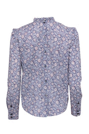 Current Boutique-Rebecca Taylor - Navy & Whit Floral Print Long Sleeve Top Sz XS