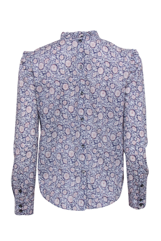Current Boutique-Rebecca Taylor - Navy & Whit Floral Print Long Sleeve Top Sz XS
