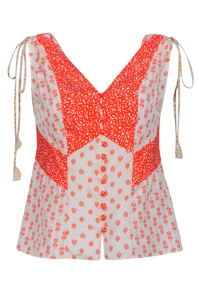 Current Boutique-Rebecca Taylor - Orange & Cream Paisley Print Tank Sz XS