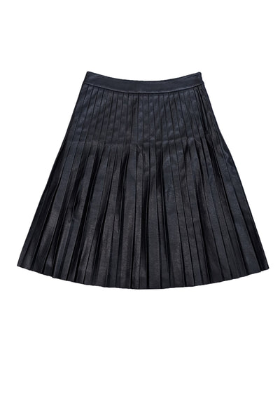 Rebecca Taylor - Black Pleated Faux Leather Skirt Sz 2 - Current Boutique
